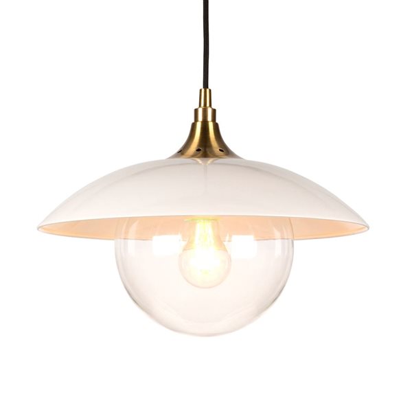 Hailey Home Alvia 14.5-in W Off-White and Brass Pendant Ceiling Light w/ Clear Glass Shade