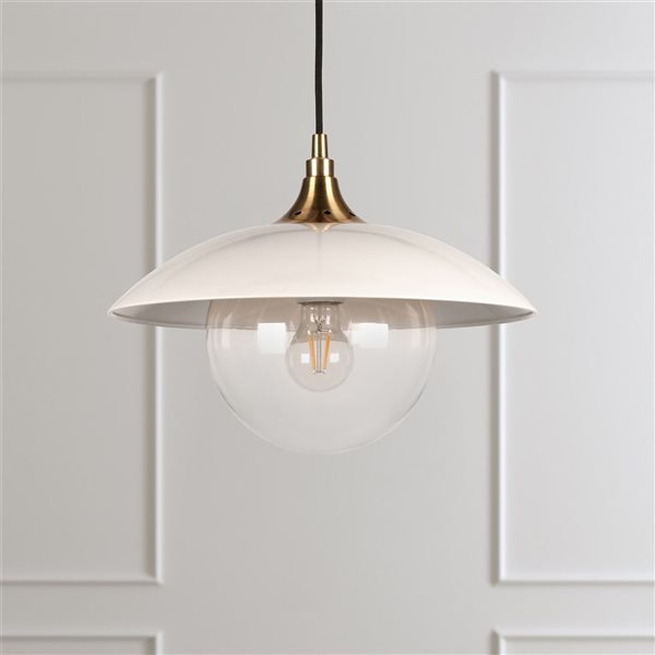 Hailey Home Alvia 14.5-in W Off-White and Brass Pendant Ceiling Light w/ Clear Glass Shade