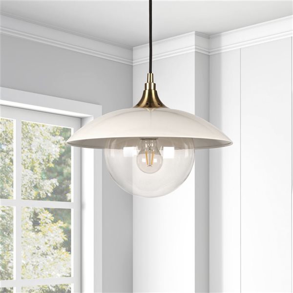 Hailey Home Alvia 14.5-in W Off-White and Brass Pendant Ceiling Light w/ Clear Glass Shade