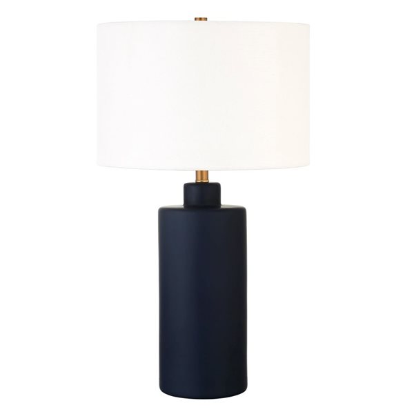 Lampe de table en céramique Carlina de Hailey Home 25 po h. bleu marine mat avec abat-jour en tissu