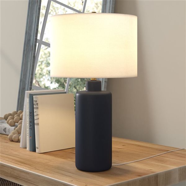 Hailey Home Carlina 25-in H Matte Navy Ceramic Table Lamp with Fabric Shade