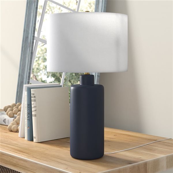 Hailey Home Carlina 25-in H Matte Navy Ceramic Table Lamp with Fabric Shade