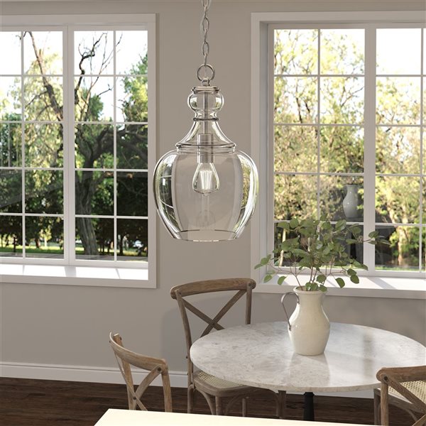 Hailey Home Verona 11-in W Brushed Nickel Pendant Ceiling Light w/ Clear Glass Shade