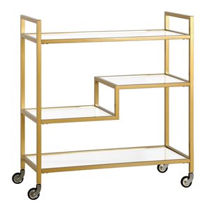 Hailey Home Lovett 33 W X 14 D x 36-in H 3-Tier Brass Metal Bar Cart w/ Glass Shelves and Wheels