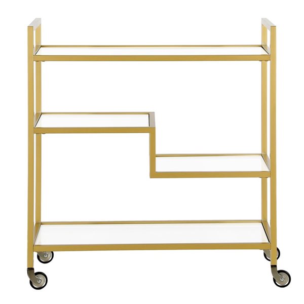 Hailey Home Lovett 33 W X 14 D x 36-in H 3-Tier Brass Metal Bar Cart w/ Glass Shelves and Wheels