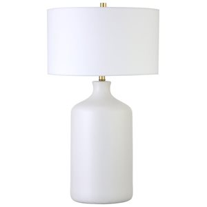 Lampe de table en céramique Sloane de Hailey Home 29 po h. blanc mat avec abat-jour en tissu