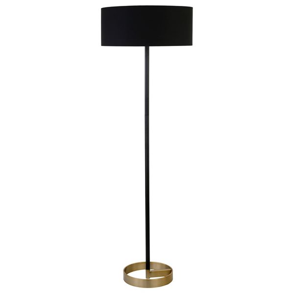 Hailey Home Estella 62-in H Black and Brass Floor Lamp w/ Black Fabric Shade