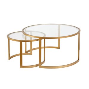 Jeu de 2 tables gigognes rondes Mitera de Hailey Home laiton avec surface en verre