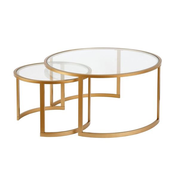 Hailey Home Mitera 2-Piece Brass Round Glass Nested Coffee Tables