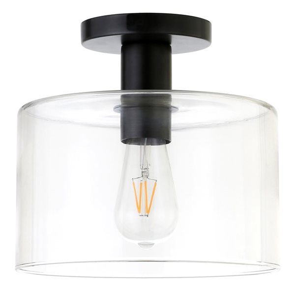 Hailey Home Henri 10-in W Matte Black Semi Flush Mount Light w/ Clear Glass Shade