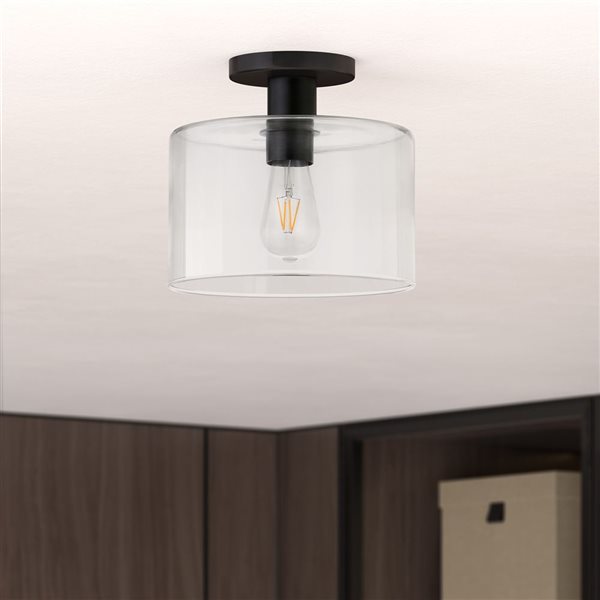 Hailey Home Henri 10-in W Matte Black Semi Flush Mount Light w/ Clear Glass Shade