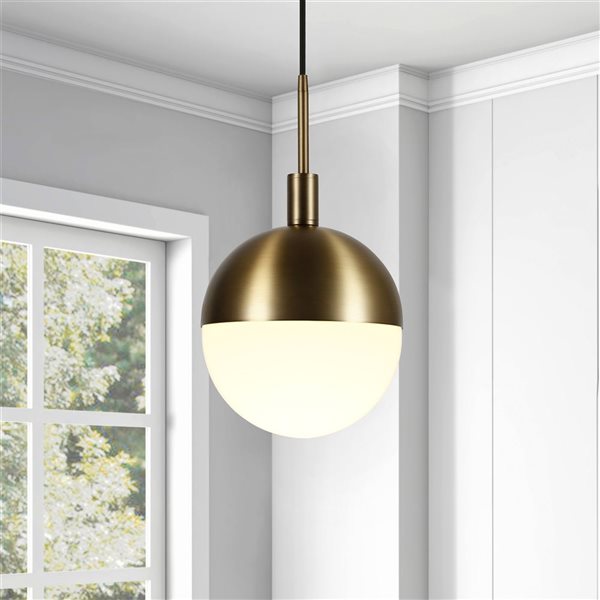 Hailey Home Orb 10-in W Brass Large Pendant Ceiling Light w/ Frosted Glass Shade