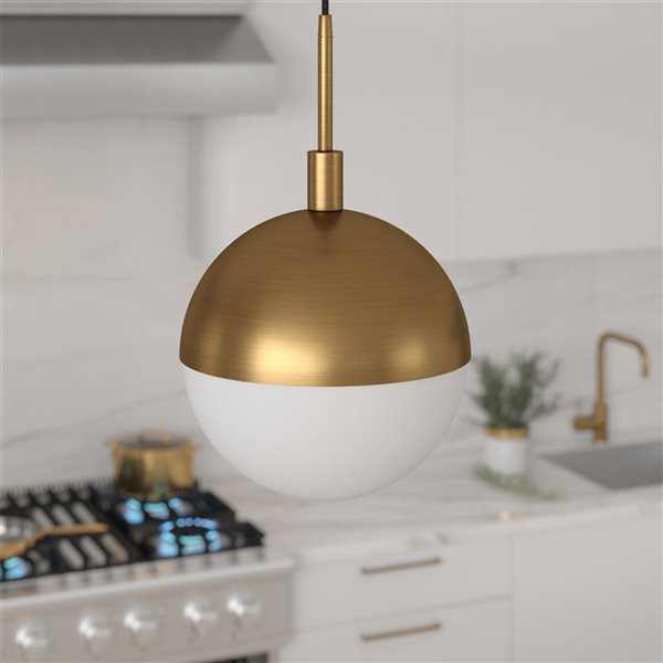 Hailey Home Orb 10-in W Brass Large Pendant Ceiling Light w/ Frosted Glass Shade