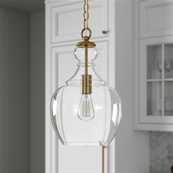 Hailey Home Verona 11-in W Brass Pendant Ceiling Light w/ Clear Glass Shade