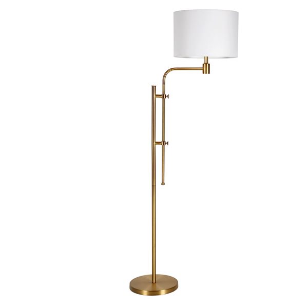 Hailey Home Polly 71-in H Brass Height-Adjustable Floor Lamp w/ White Fabric Shade