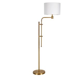 Hailey Home Polly 71-in H Brass Height-Adjustable Floor Lamp w/ White Fabric Shade