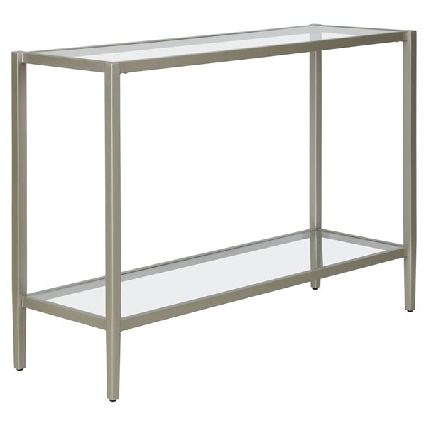 Hailey Home Hera 42-in W Satin Nickel Metal Modern Console Table w/ Glass Shelves