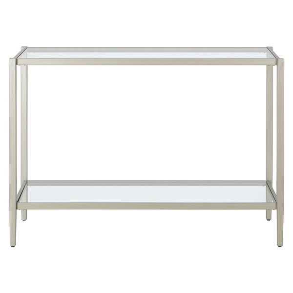 Hailey Home Hera 42-in W Satin Nickel Metal Modern Console Table w/ Glass Shelves