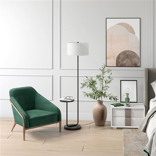 Hailey Home Jacinta 66-in H Black Tray Table Floor Lamp w/ White Fabric Shade