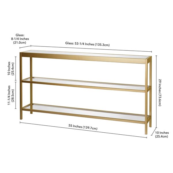 Hailey Home Alexis 55-in W Brass Metal Modern Console Table w/ w/ Glass Shelves