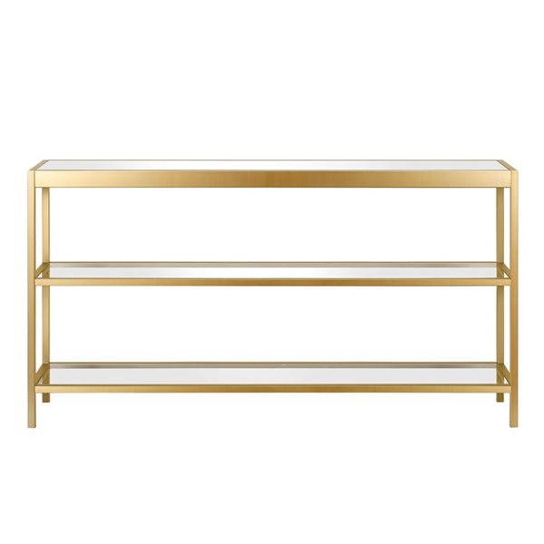 Hailey Home Alexis 55-in W Brass Metal Modern Console Table w/ w/ Glass Shelves