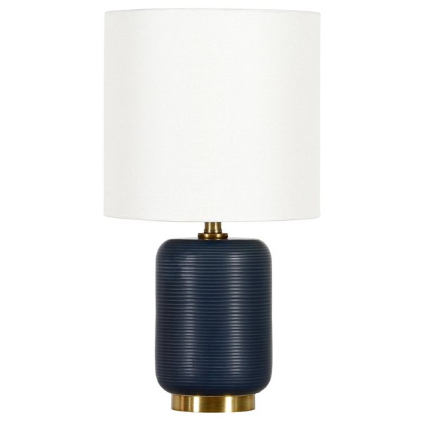 Hailey Home Lambert 15-in H Navy Blue and Brass Ceramic Mini Lamp w/ White Fabric Shade