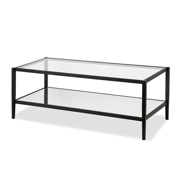 Table basse Hera de Hailey Home noir avec surface en verre et tablette miroir