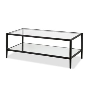 Hailey Home Hera Black Glass Coffee Table w/ Mirror Shelf