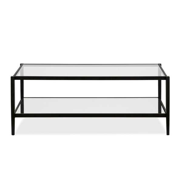 Hailey Home Hera Black Glass Coffee Table w/ Mirror Shelf