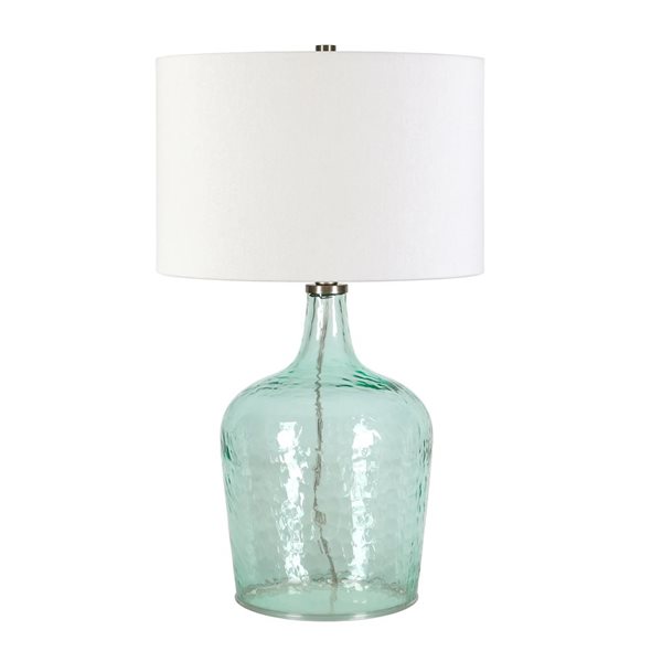 Lampe de table Casco Hailey Home 24 po h. base en verre bleu texturé avec abat-jour en tissu blanc