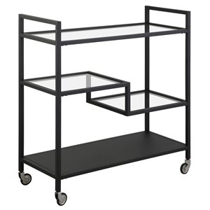 Hailey Home Lovett 33 W X 14 D x 36-in H Blackened Bronze Metal Bar Cart w/ Glass Shelves and Wheels