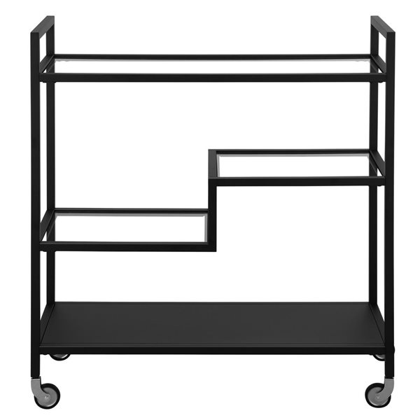 Hailey Home Lovett 33 W X 14 D x 36-in H Blackened Bronze Metal Bar Cart w/ Glass Shelves and Wheels