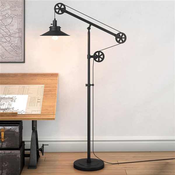 Hailey Home Descartes 63-in H Black Pulley System Floor Lamp w/ Metal Shade