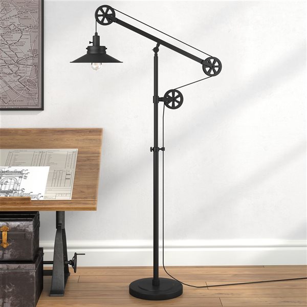 Hailey Home Descartes 63-in H Black Pulley System Floor Lamp w/ Metal Shade