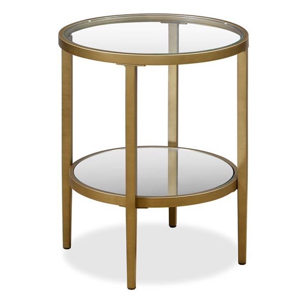 Hailey Home Hera Antique Brass Glass Round End Table w/ Mirror Shelf