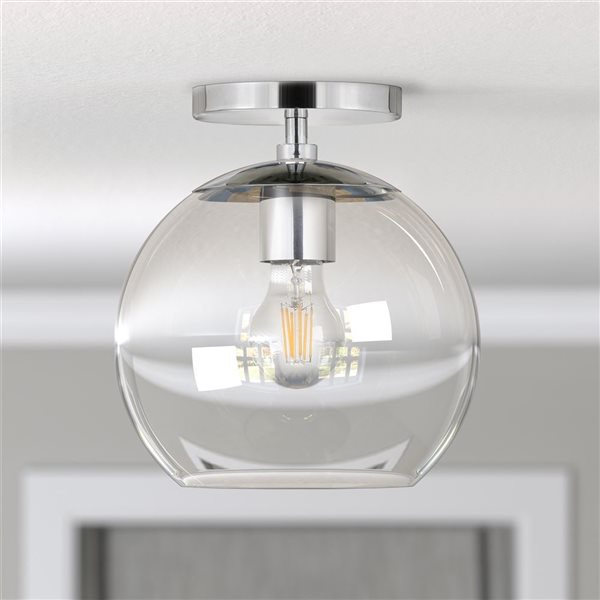 Hailey Home Bartlett 9-in W Polished Nickel Semi Flush Mount Light w/ Clear Glass Shade