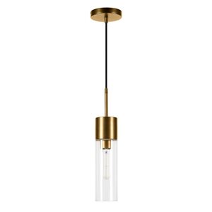 Luminaire suspendu cylindrique Lance Hailey Home 3,5 po l. laiton avec abat-jour en verre transparent