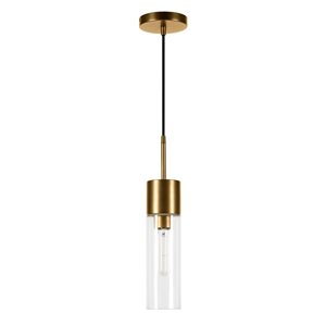 Hailey Home Lance 3.5-in W Brass Cylinder Pendant Ceiling Light w/ Clear Glass Shade