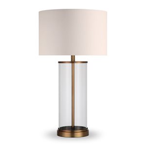 Hailey Home Rowan 28-in H Antique Brass/Clear Glass Table Lamp with White Fabric Shade