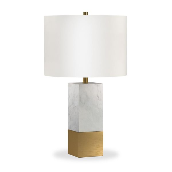 Hailey Home Lena 21.5-in H White Marble/Brass Base Table Lamp with White Fabric Shade