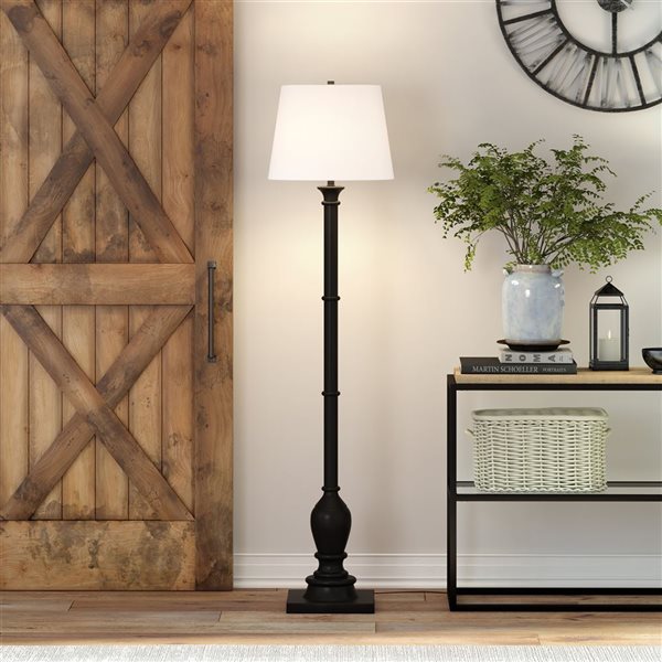 Hailey Home Minnie 66-in H Black Farmhouse Floor Lamp w/ White Fabric Shade