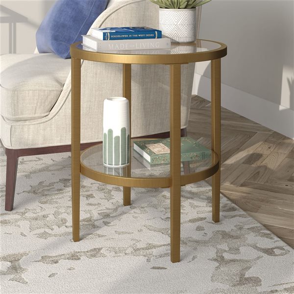 Hailey Home Hera Brass Glass Round End Table