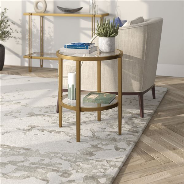 Hailey Home Hera Brass Glass Round End Table