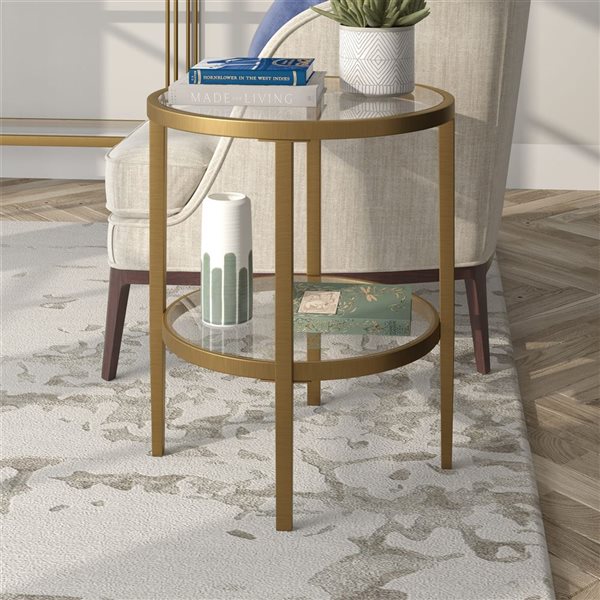 Hailey Home Hera Brass Glass Round End Table