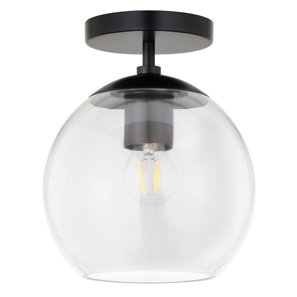 Semi-plafonnier Bartlett Hailey Home 9 po l. noir mat avec abat-jour en verre transparent