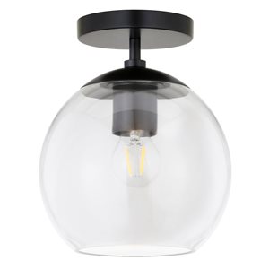 Hailey Home Bartlett 9-in W Matte Black Semi Flush Mount Light w/ Clear Glass Shade