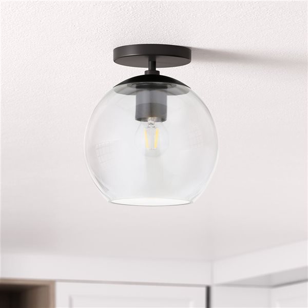 Hailey Home Bartlett 9-in W Matte Black Semi Flush Mount Light w/ Clear Glass Shade