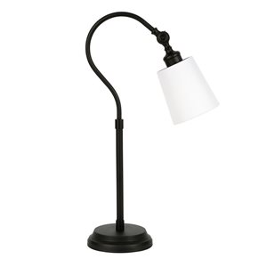 Hailey Home Harland 25-in H Blackened Bronze Metal Table Lamp with White Fabric Shade