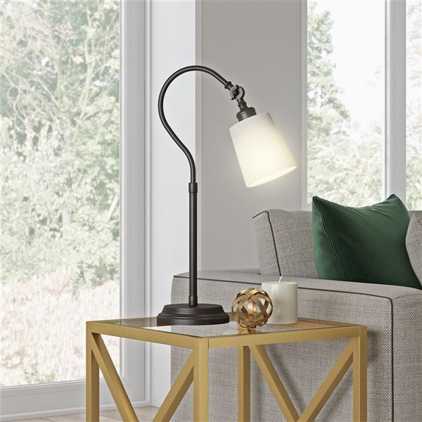 Hailey Home Harland 25-in H Blackened Bronze Metal Table Lamp with White Fabric Shade