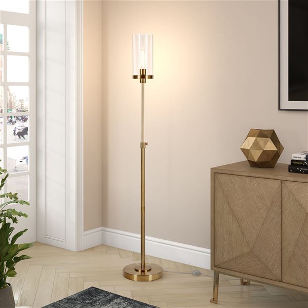 Hailey Home Frieda 66-in H Brass Floor Lamp w/ Clear Glass Shade